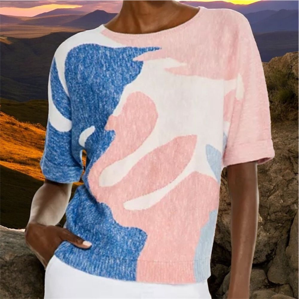 NIC+ZOE Abstract Pink and Blue Sweater - M